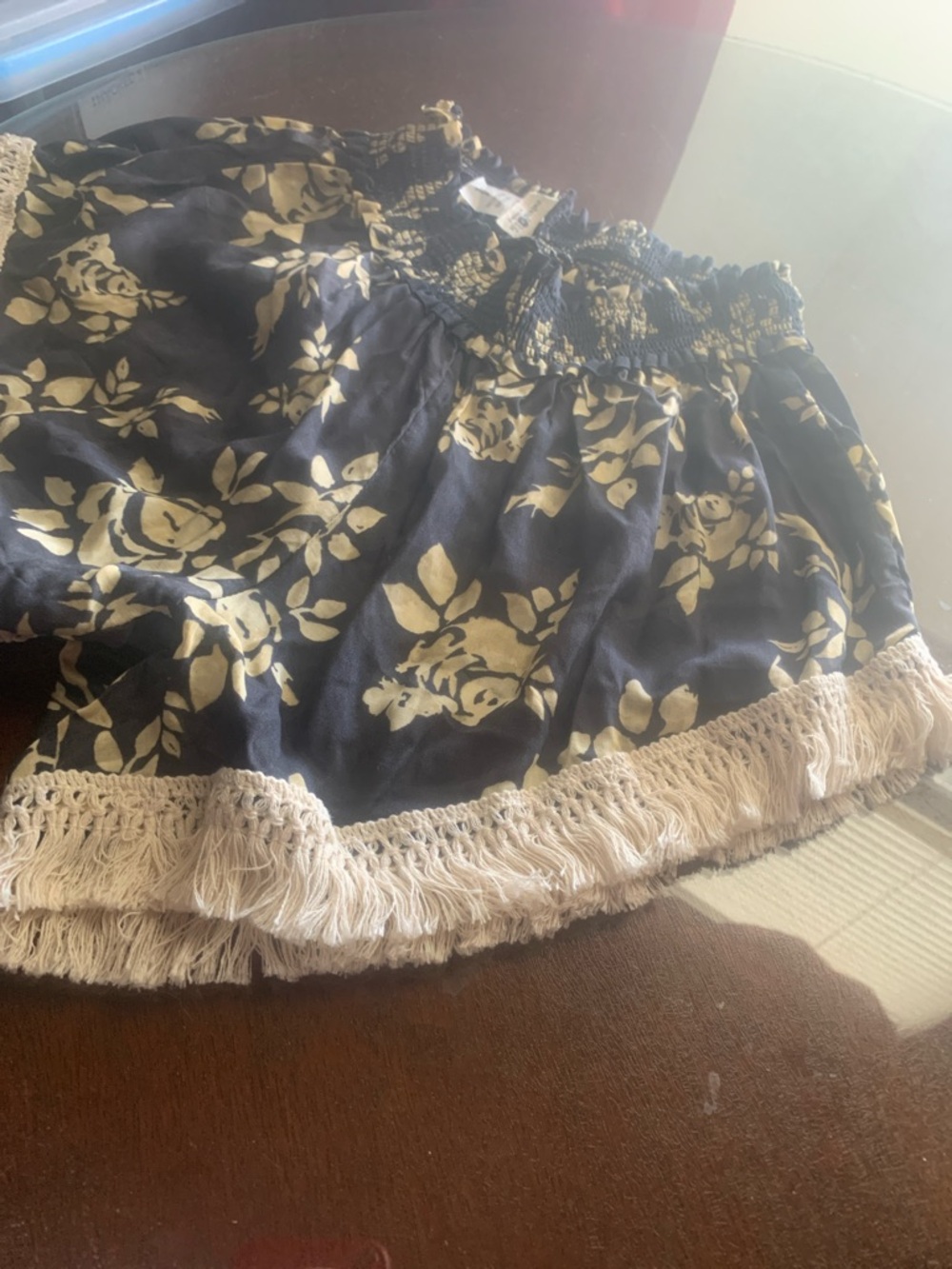 NATURAL LIFE Navy Floral Fringe Hem High-Waist Shorts - Picture 3 of 5